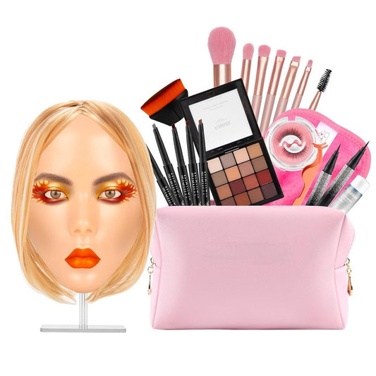 Silicone Makeup Practice Face - Realistic Reusable Mannequin Head with Full Kit, Wigs & Lashes for Beginners | Ideal for Kids & Beauty Students