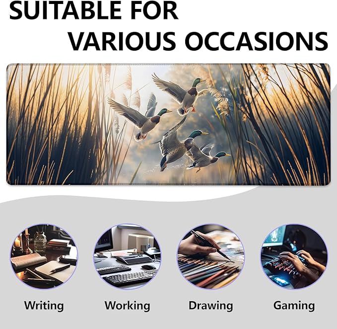 Mounidso Mallard Ducks Large Mouse Pad, Gaming Mouse Pad, Keyboard Mat, Non-Slip Rubber Base, Office Accessories, Desk Mat, MousePads for School, Work, Home Decor Gifts 31.5" x 11.8"