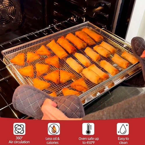 Geesta Air Fryer Basket - Extra Large 16.5” x 12.5” Stainless Steel Tray with 50 Recipes | Perfect for Crispy Foods