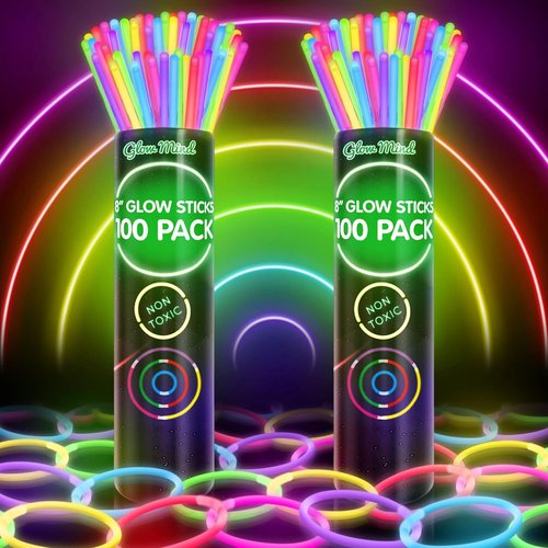 Glow Sticks Bulk - 200 Ultra Bright Glow in the Dark Party Supplies | 8-Inch Party Favors with Bracelets & Necklaces
