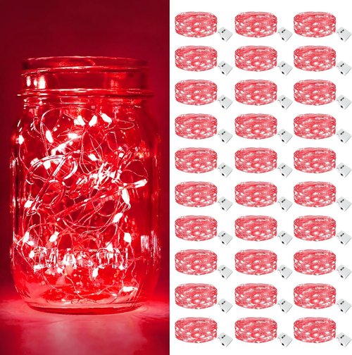 Btfarm 30 Pack Fairy Lights - Battery Operated 7ft 20 LED Twinkle String Lights | Waterproof Mini Silver Wire for Christmas & Weddings, Red