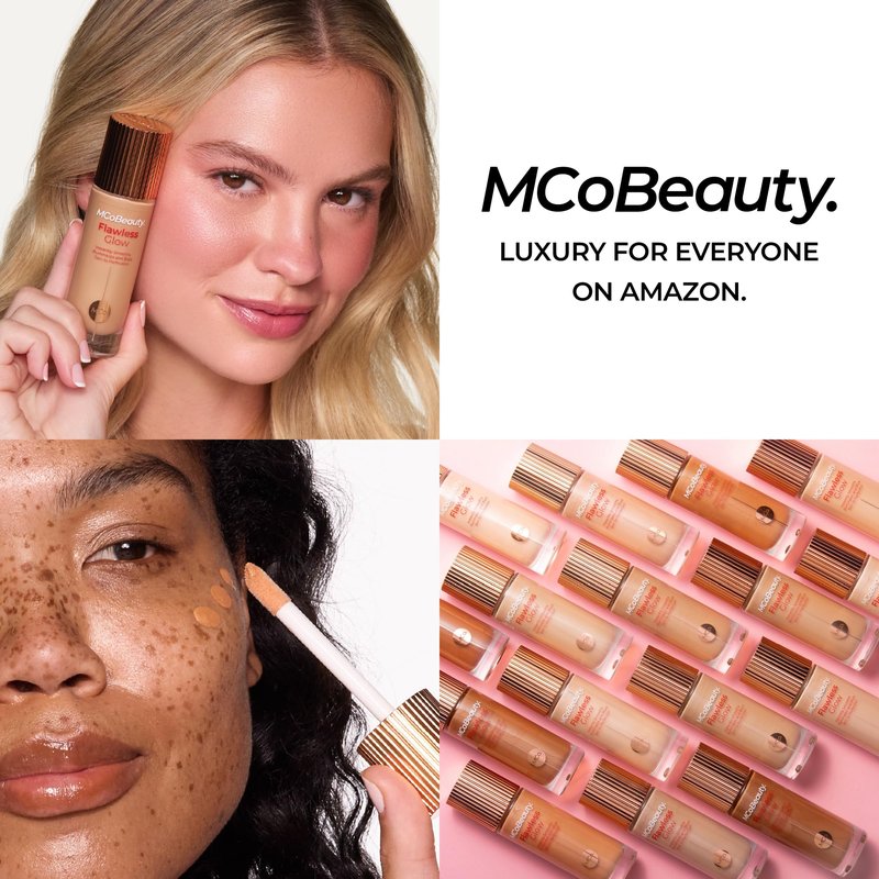 MCoBeauty Flawless Glow Luminous Skin Filter - 4 Medium - 4-in-1 Primer, Highlighter & Foundation Booster - Dewy Illuminating Tint Face Makeup with Squalane Vitamin E - Vegan & Cruelty Free