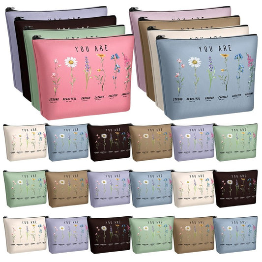 Frienda 24 Pcs God Says You Are Cosmetic Bags for Women Bible Verse Floral Makeup Case Inspirational Religious Bags Affirmations Christian Gifts for Mother's Day Birthday Easter Day(Natural Color)