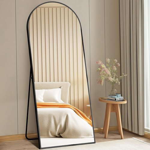 DUMOS Arched Full Length Mirror - 63"x20" Free Standing Aluminum Frame | Modern Black Design