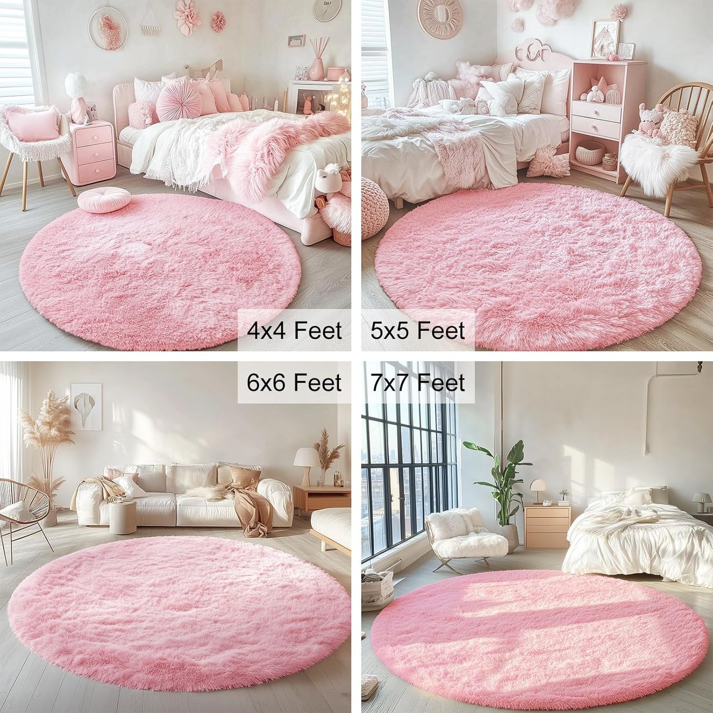 OLANLY Pink Round Area Rug - Soft, Fluffy, Machine Washable 8 ft Circle Carpet for Bedrooms & Nurseries