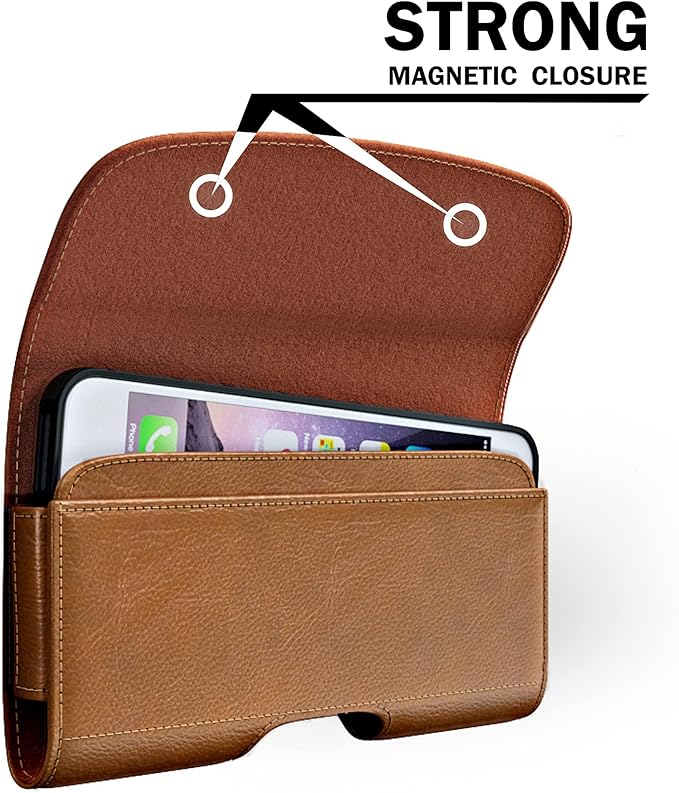 BOMEA Holster for Samsung Galaxy Ultra S25 S24 S23 S22 S21 Note 20, Google Pixel 8 9 Pro XL – Extra Large Cell Phone Belt Holder Case with Clip, ID Card Pouch - Brown