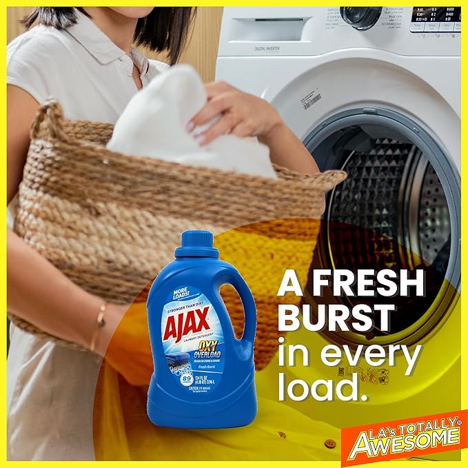 Ajax Oxy Overload Liquid Laundry Detergent, 134oz (Pack of 4) â Totally Awesome Cleaner with Deep Cleaning, Stain & Odor Removing power, HE Compatible, 178 Loads, Fresh Burst Scent