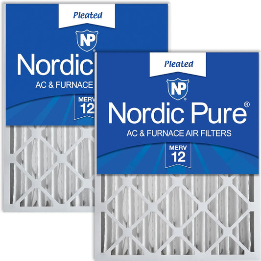 Nordic Pure Pleated MERV 12 Air Filters - 20x25x4 (19.5 x 24.5 x 3.625) - 2 Pack for Superior Air Quality