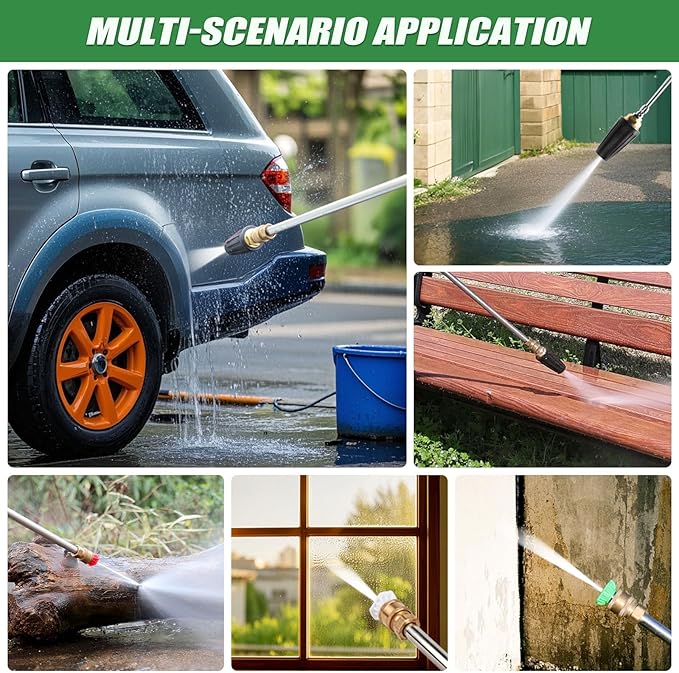 120" Gutter Cleaning Tools From the Ground, Pressure Washer Extension Wand with 5 Power Washer Nozzle Tips Max 4000 PSI 360Â° Rotating Spray Turbo Nozzle Pressure Washer