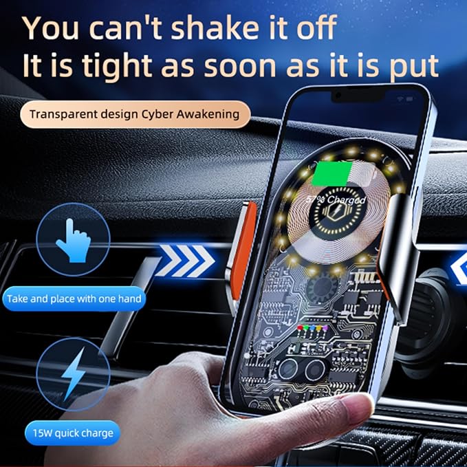 HOLIKLJY Phone Holders for Your Car with Wireless Chargre - Metal Hook Clip, Auto Clamp Air Vent Cell Phone Car Mount, Hands Free Universal Automobile Cradle Fit for iPhone Android and All Smartphones
