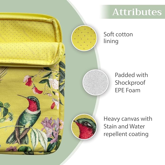 Maison d'Hermine Laptop Bag with Pocket Upto 15.5 inch Stain and Water Repellent Cotton Canvas Spring Summer (Eden - Yellow)
