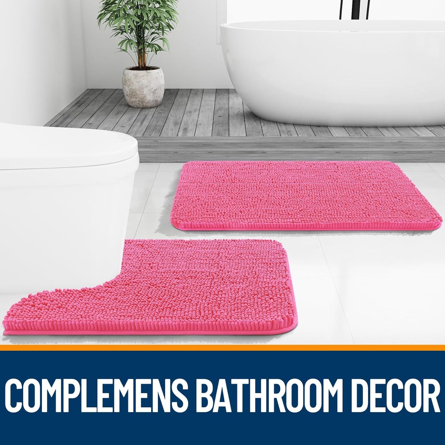 OLANLY Bathroom Runner Rugs - Soft Absorbent Chenille with Rubber Backing | Quick Dry, 47x24, Hot Pink
