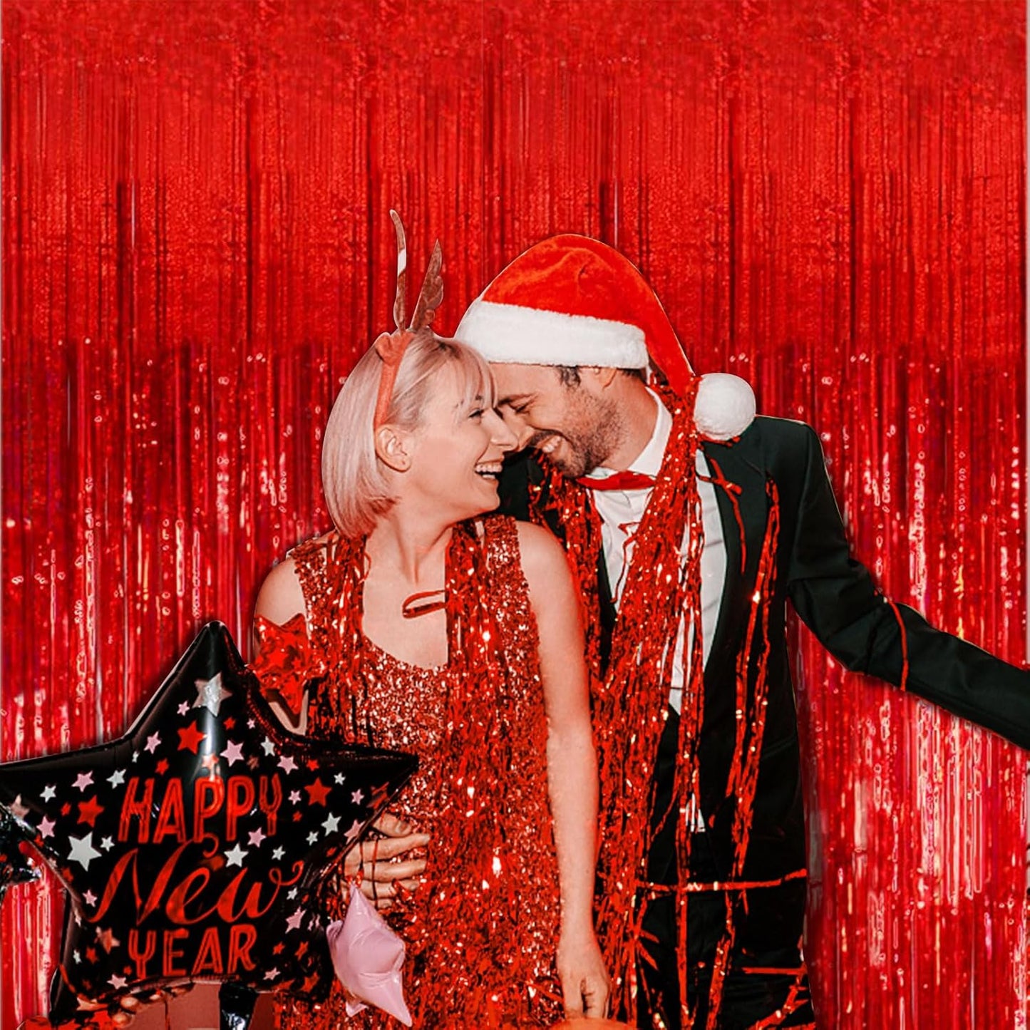 Regine Switzerland Red Metallic Foil Curtain Backdrop - 2 Pack Tinsel Fringe for Parties & Events