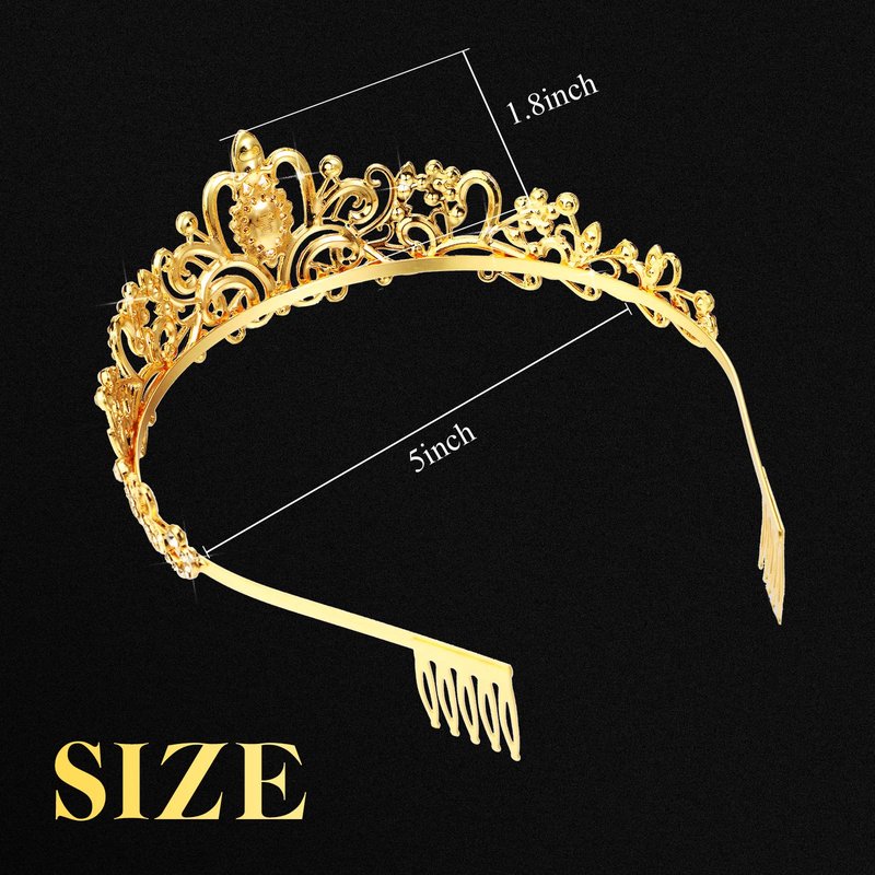 BBTO 10 Pcs Crystal Tiaras and Crowns for Women, Rhinestone Princess Crowns with Combs Birthday Queen Tiaras for Graduation Prom, Wedding, Bachelorette Party, Pageant Hair Accessories(Gold)