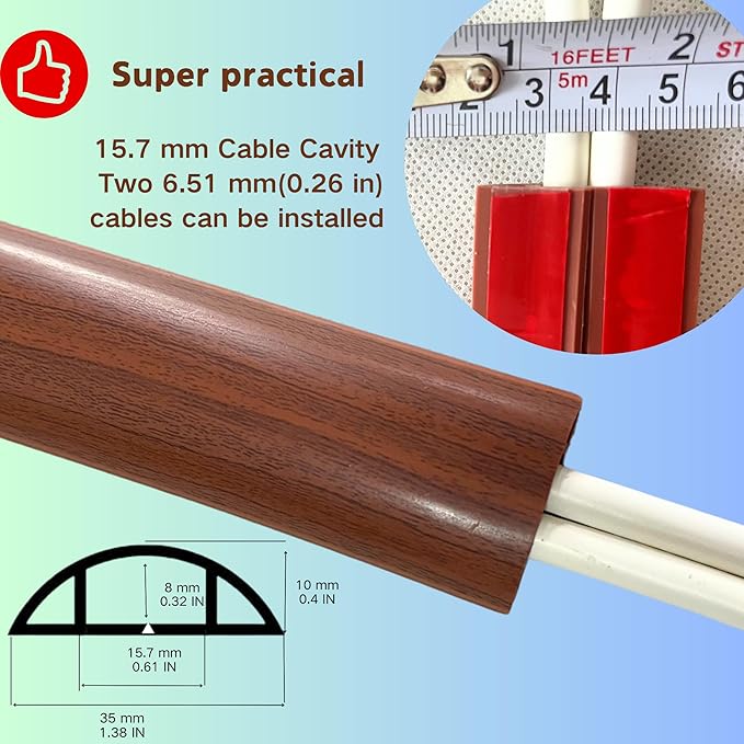 BEIEBIJOB Self Adhesive Floor Cord Cover, Cable Protector, 3.3ft, Walnut