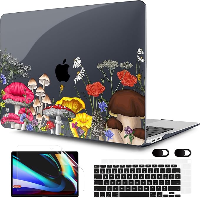 MEEgoodo for MacBook Air 13 inch Case 2021 2020 2019 2018 Released A2337 M1 A2179 A1932 with Touch ID, Plastic Hard Shell & Keyboard Cover Compatible with MacBook Air 13.3, Forest of Mushrooms