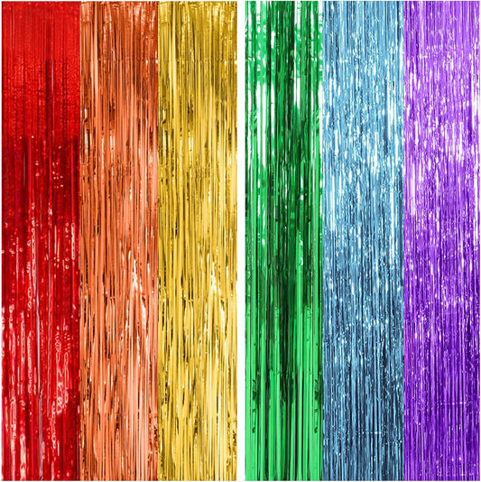 Skiennix Rainbow Party Backdrop Streamers - Colorful Foil Fringe Curtains for Birthdays & Celebrations | 2 Pack