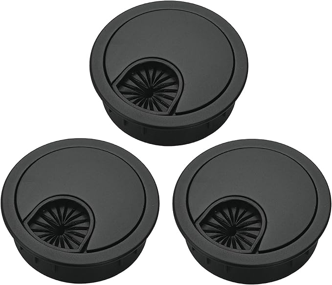 Xntun 3 Pcs Satin Nickel Metal Cable Grommet, Zinc Alloy Desk Table Grommet Cable Cord Hole Cover for Home and Office, Fits 2inchs Hole 50MM Black