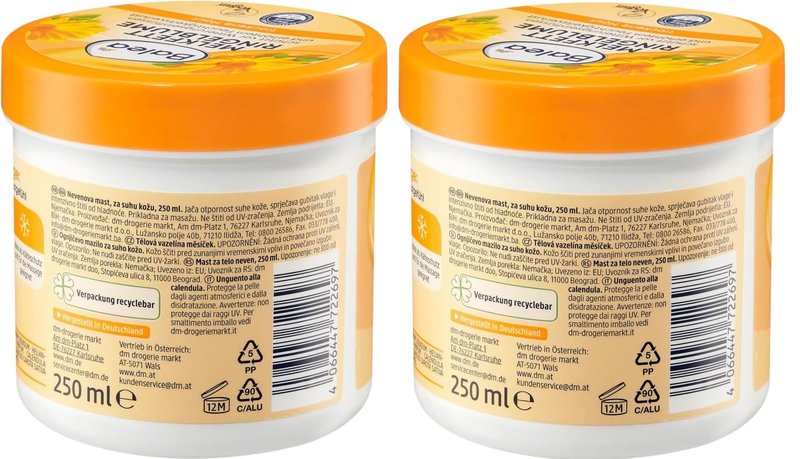 2PCs of Balea Melkfett Milking Grease - Calendula Gel-Cream - Protects Skin Against Environmental Damage/Stress from Cold, Wind, Rain etc, 250ml (Total of 500ml)