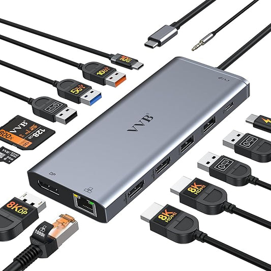 Docking Station Dual Monitor for Dell/HP/Lenovo Laptop, 9 in 1 HDMI Adapter Docking Station USB C Hub Multiple Adapter with 2 HDMI+8K DP+10G USB A/C+100W PD+Ethernet+SD/TF+Audio for iPhone 15