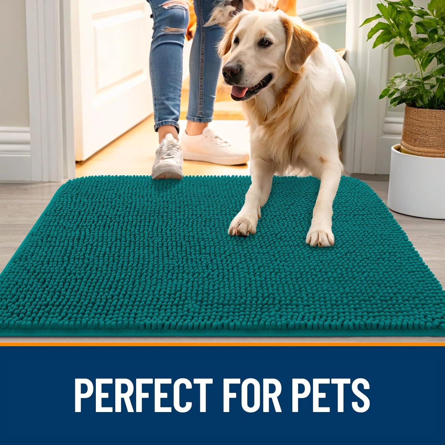OLANLY Dog Door Mat - Absorbent Non-Slip Washable Doormat for Muddy Paws | 40x32, Lake Blue