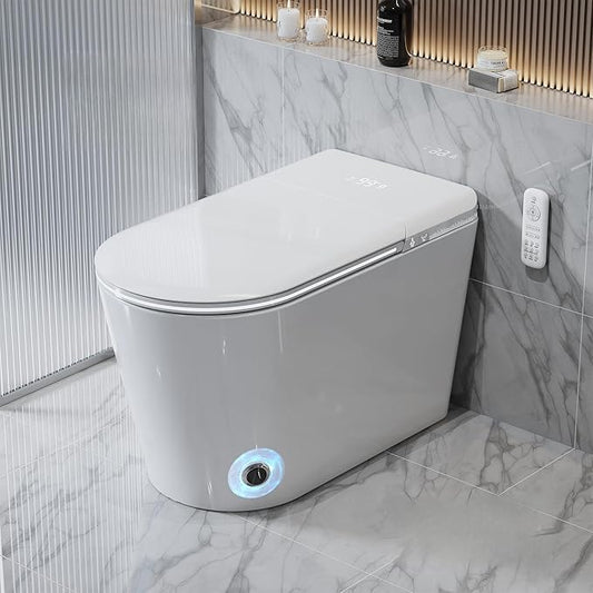 Smart Toilet with Auto Open/Close Lid for bedroom Heated Seat with Remote Control,Hidden Foam Shield, Multiple Cleaning Modes, Ambient Lighting,Soft Flush Feature Warm Water & Dryer