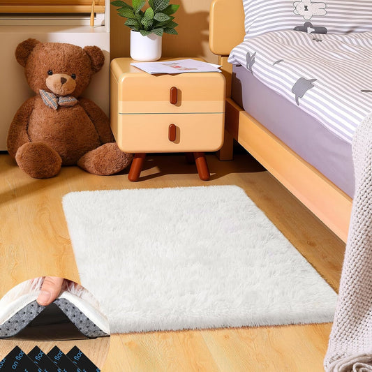 Skiennix Cream White Area Rug - Fluffy Soft Shag Carpet for Kids' Rooms | 2ft x 3ft Non-Slip Design