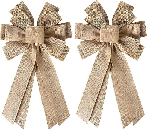 Burlap Wreath Bow - 2PCS Large Rustic Farmhouse Bows for Wreaths & Holiday Decor