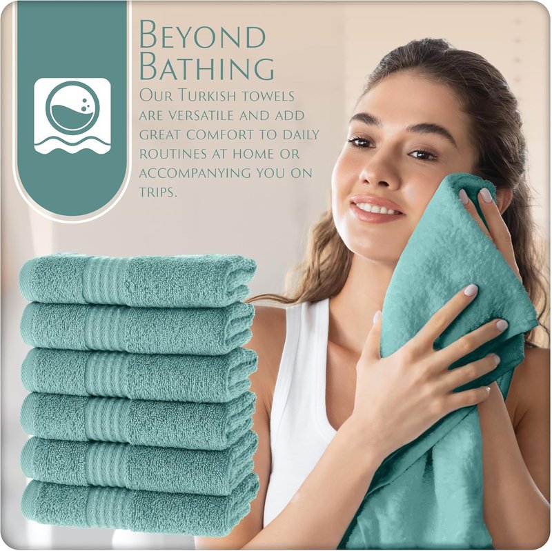Turkish Cotton Washcloth Towel Set - High-Performance Bathroom Essentials | 13"x13" | Seafoam Color