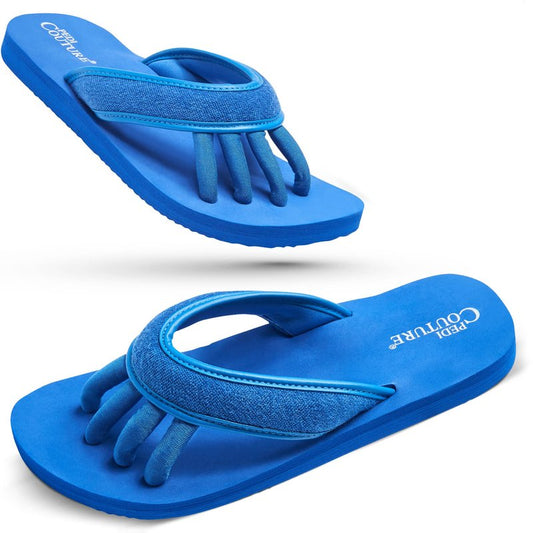 Pedi Couture Pedicure Sandals with Built In Toe Separators for Women - Comfortable Spa Style Flip Flops for Home, Salon, Yoga & Gym Use - Ideal for Nail Drying & Foot Wellness (Navy-S)