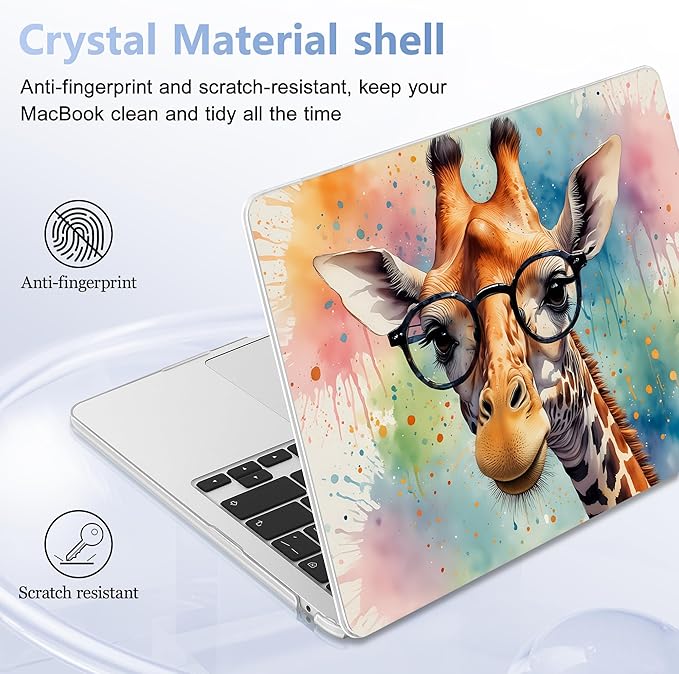 Lepeoac Case for 2026/2025/2024/2023 MacBook Air 15-inch Laptop Release M5 A3448 /M4 A3241 /M3 A3114 /M2 A2941, Stylish Protective Hard Shell Cover for MacBook Air 15.3 inch, Glasses Giraffe