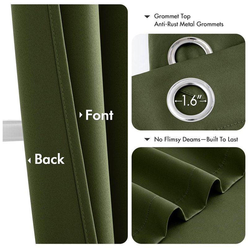 MIULEE Olive Green Blackout Curtains for Bedroom Living Room 96 Inches Long 2 Panels, Thermal Insulated Room Darkening Drapes Solid Grommet Top Noise Reducing Dark Green Window Treatments 40x96 Inch
