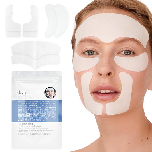 Skyn ICELAND Facelift in-a-Bag, Firming Hydrogel Masks for Forehead, Smile Lines and Under Eyes. Cooling Gel Facial Patches with Peptides and Coenzyme Q10. Treatment for All Skin Types, Vegan, 6 Pcs.