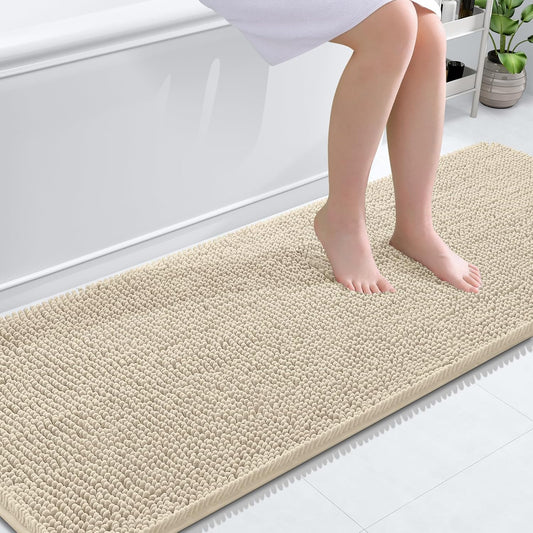 OLANLY Bathroom Runner Rugs - Extra Soft Chenille Bath Mats | Quick Dry, Machine Washable, 70x24, Sand