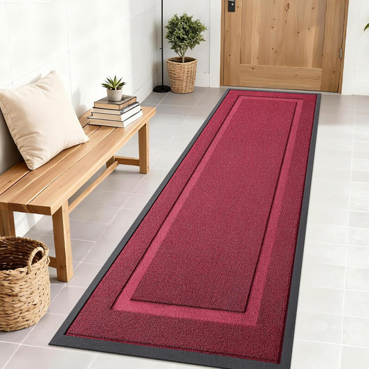 OLANLY Waterproof Front Door Mat - All-Season Indoor/Outdoor Doormat, Easy Clean, 71x23, Burgundy