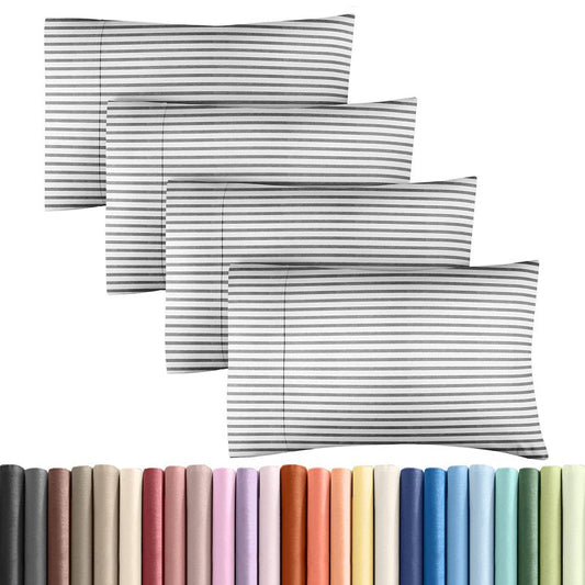 Queen Pillow Cases Set of 4 - Ultra Soft Hotel Quality Pillowcase Covers - Comfy, Cozy & Wrinkle Free - Shrinkage and Fade Resistant - Machine Washable Pillow Protectors - 4 Piece Set - Grey Stripes 2