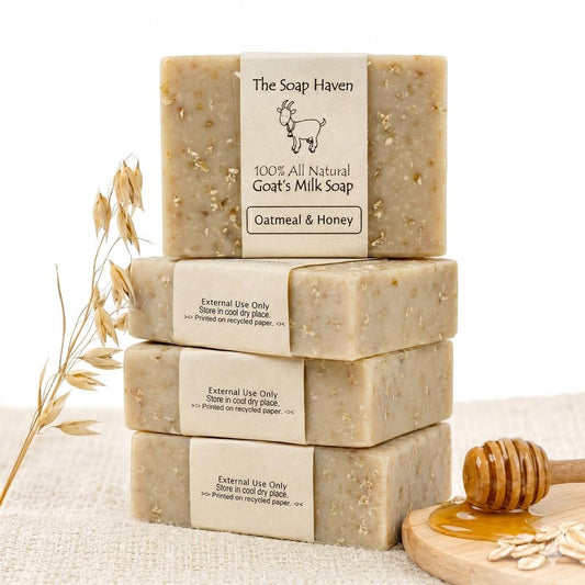 Oatmeal Soap - 4 Oatmeal & Honey Goat Milk Soap Bars, Handmade in USA, All Natural, Unscented, SLS Free, No Parabens