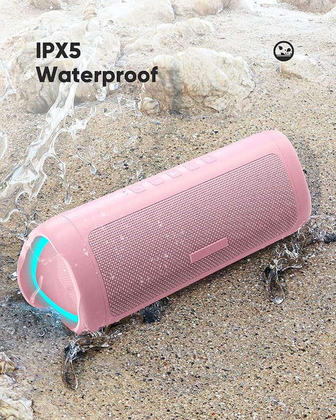 Bluetooth Speaker, 20W HD Sound, Portable Wireless, IPX5 Waterproof, Up to 24H Playtime, TWS, for Home/Party/Outdoor/Camping/Beach Essentials, Birthday Gift for Fathers Day Men Dad Husband (Pink)