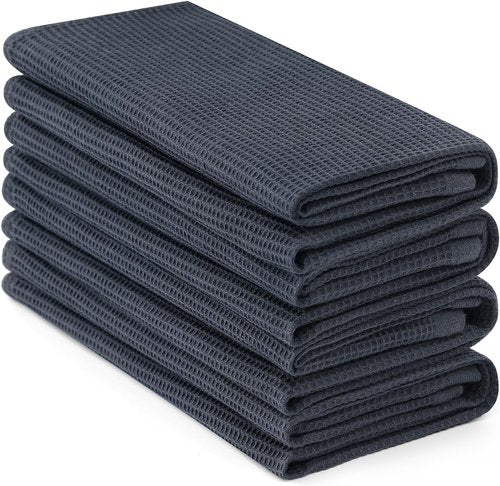 Homaxy 100% Cotton Waffle Weave Kitchen Towels - Soft, Absorbent 4-Pack - Quick Dry 16 x 26 Inches - Dark Grey