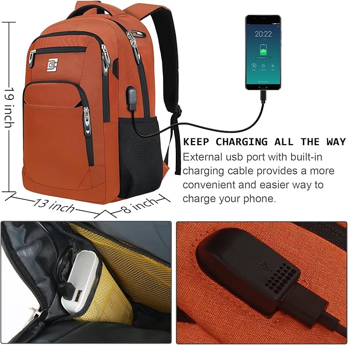 Volher Laptop Backpack,Business Travel Anti Theft Slim Durable Laptops Backpack,Water Resistant College Computer Bag for Women & Men Fits 15.6 Inch Laptop and Notebook-Orange