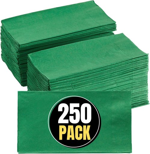 Green Dinner Napkins | 2-Ply Disposable Paper Napkins - 15" x 17", 250 Pack for Easy Cleanup