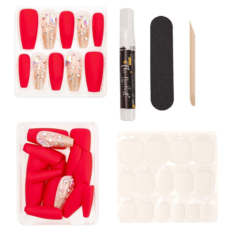 The Nailest - Instant Luxury Acrylic Press-on Nails-Medium Coffin- Rad Red