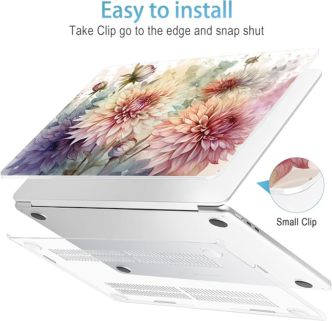 Mektron for 2026 MacBook Air 13-inch M5 Laptop Case A3449 with 13.6-inch Liquid Retina Display Fits 2025 A3240 M4 2024 A3113 M3 2023 A2681 M2 Printed Shell for MacBook Air 13.6", Watercolor Dahlias