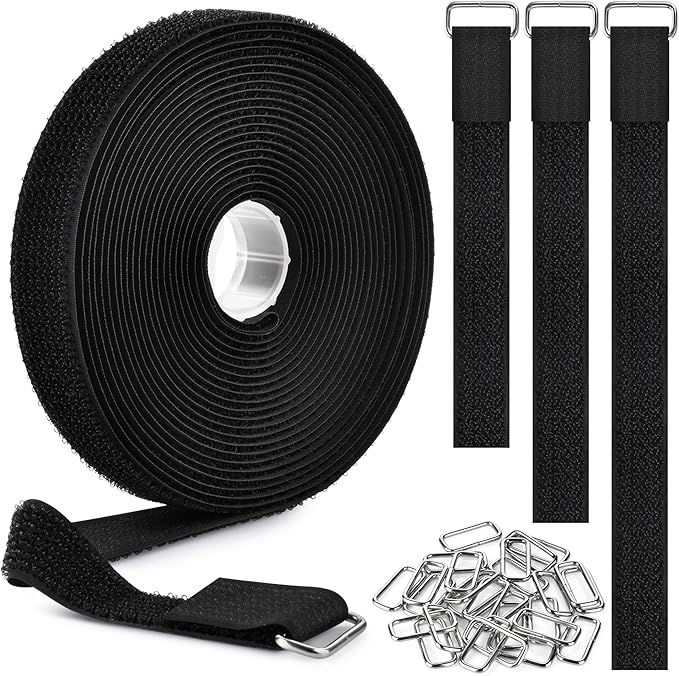 Nettbe 1"x39.4ft Hook and Loop Straps with 60 Buckles Adjustable Cut-to-Length Cable Ties Roll- Reusable Nylon Fastening Tape Cable Straps for Storage or Organization (1in x 39.4ft)
