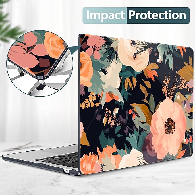 TWOLSKOO for MacBook Air 13 inch Case M5 2026 M4 2025 M3 M2 2024-2022 A3449 A3240 A3113 A2681, Plastic Hard Shell & Keyboard Cover & Type C for MacBook Air 13.6 inch Case, Bright Abstract Flowers
