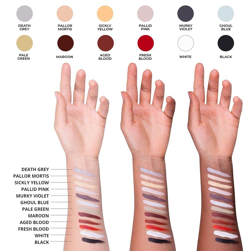 Narrative Cosmetics 12-Color Death FX Cream Palette - Waterproof Zombie & Undead SFX Makeup for Halloween, Cosplay | Quick-Drying Cream Colors