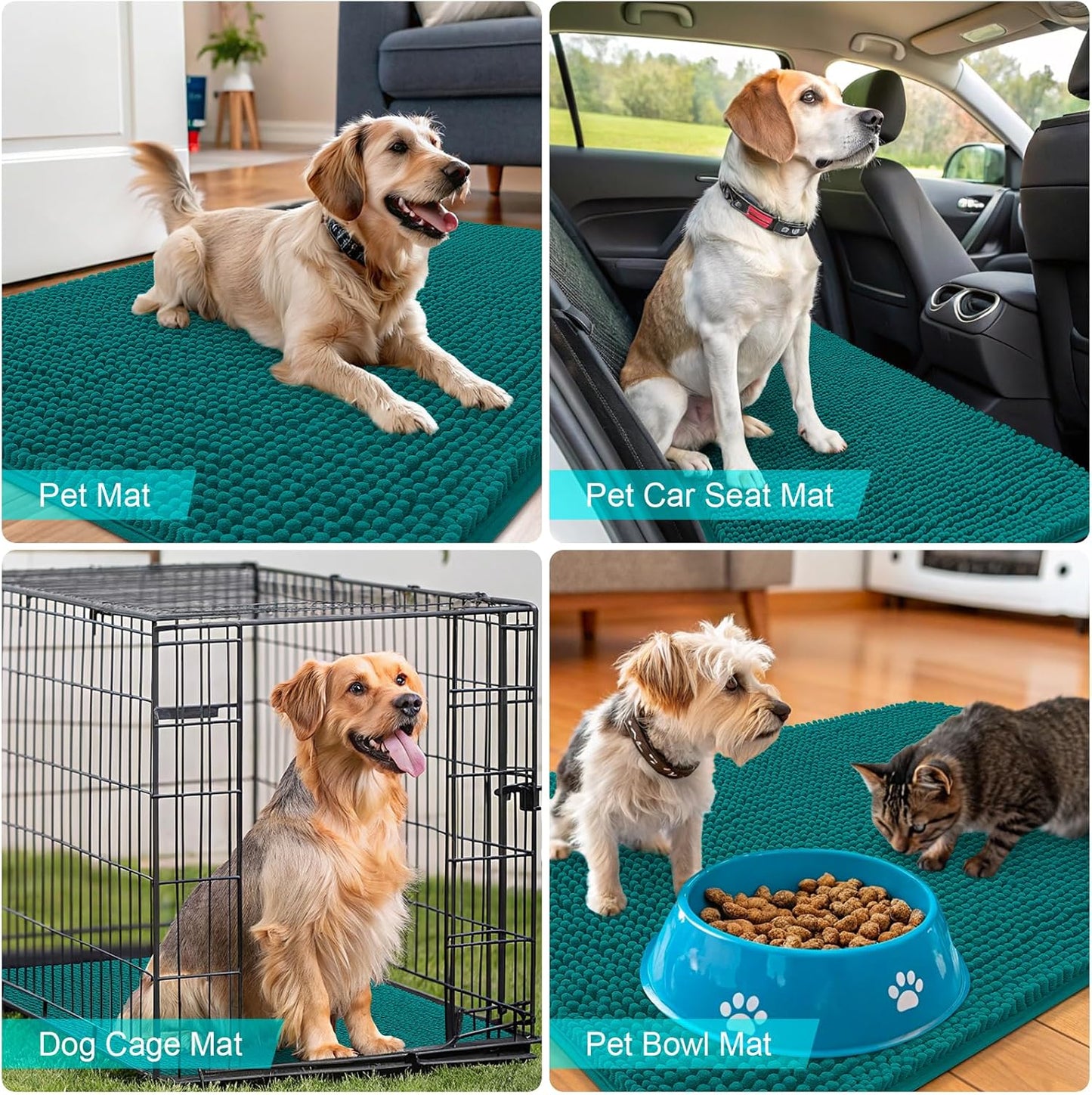 OLANLY Dog Door Mat - Absorbent Non-Slip Chenille Mat for Muddy Paws | 47x24 Inches, Lake Blue