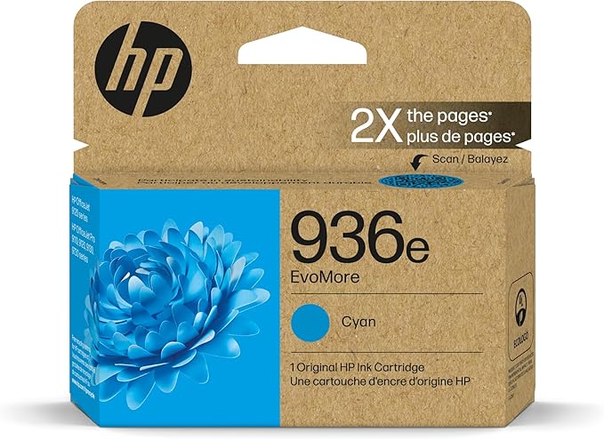HP 936e Cyan EvoMore Ink Cartridge | Works with OfficeJet 9120, Pro 9100, Wide Format 9700 | Carbon Neutral | 4S6V3LN