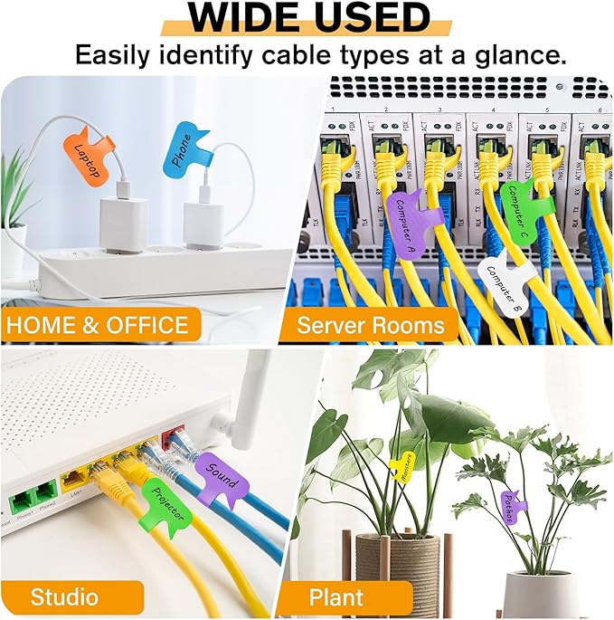 36-Pack Large Cable Labels with 40 Write-On Stickers, Reusable 8-Color Wire Tags for Electronics, Cord ID & Cable Management for Home Office, PC Network - Oval