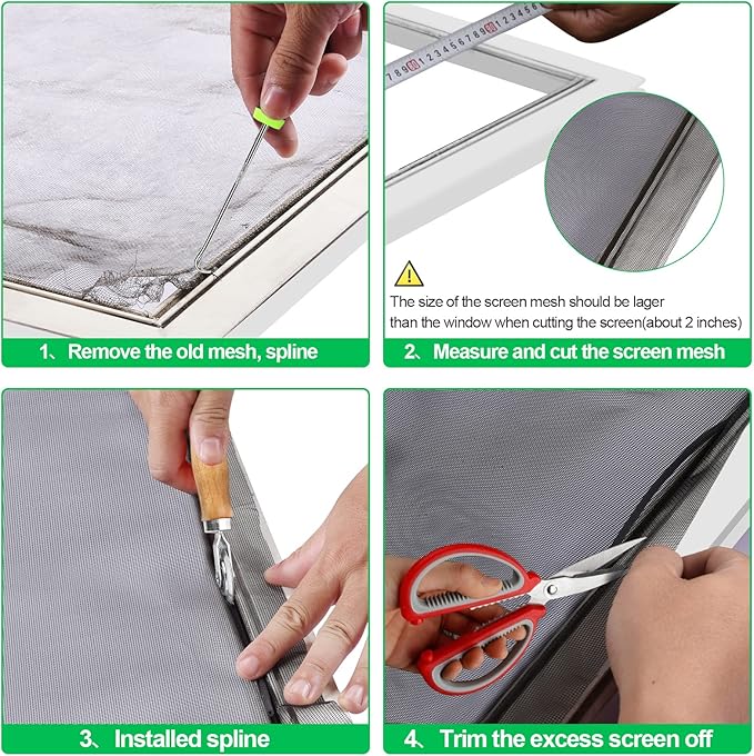 QWR Pet Proof Window Screen Replacement Kit, 48"x118" Durable High Hardness Screen Mesh Replacement Window Screens Repair Kit for Sliding Screen Door,Patio and Windows.(Folded Package with Tool Kit)